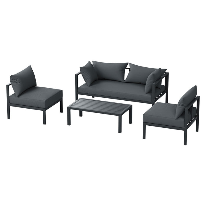 4 Seater Outdoor Sofa Set Aluminium Patio Furniture Setting 4PC Charcoal