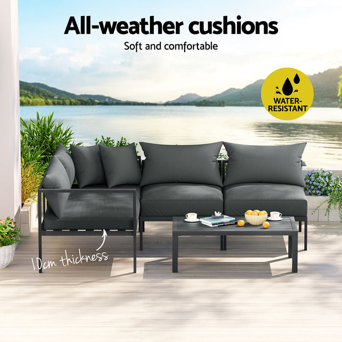 4 Seater Outdoor Sofa Set Aluminium Patio Furniture Setting 4PC Charcoal