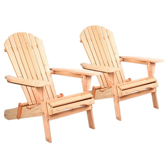 Adirondack Outdoor Chairs Wooden Beach Chair Patio Furniture Garden Natural Set of 2