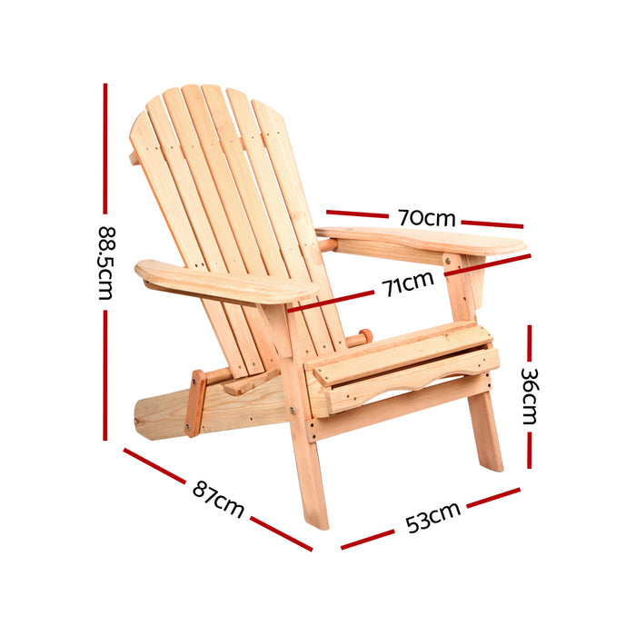 Adirondack Outdoor Chairs Wooden Beach Chair Patio Furniture Garden Natural Set of 2