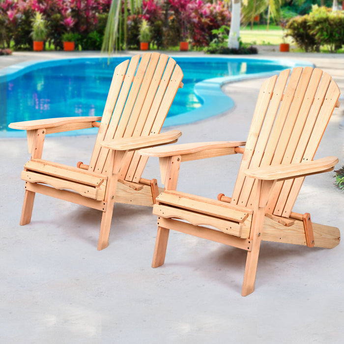 Adirondack Outdoor Chairs Wooden Beach Chair Patio Furniture Garden Natural Set of 2