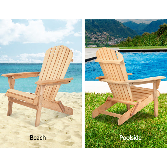 Adirondack Outdoor Chairs Wooden Beach Chair Patio Furniture Garden Natural Set of 2