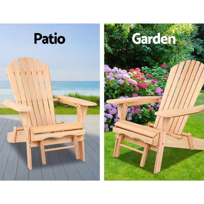 3PC Adirondack Outdoor Table and Chairs? Wooden Sun Lounge Beach Patio Natural