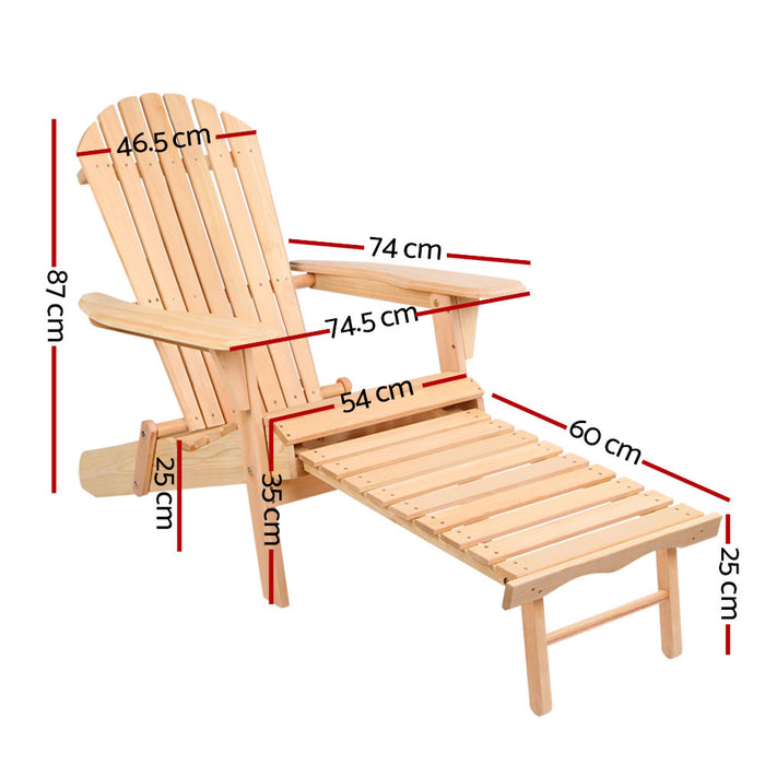 Adirondack Outdoor Chairs Wooden Sun Lounge Patio Furniture Garden Natural