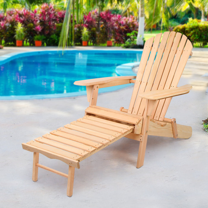 Adirondack Outdoor Chairs Wooden Sun Lounge Patio Furniture Garden Natural