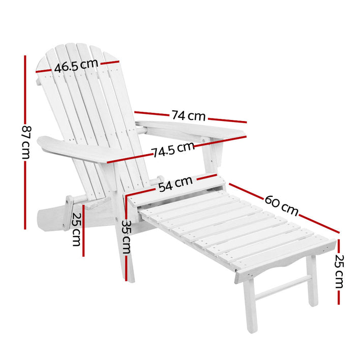 Sun Lounge Outdoor Chairs Wooden Foldable Patio Furniture Adirondack White