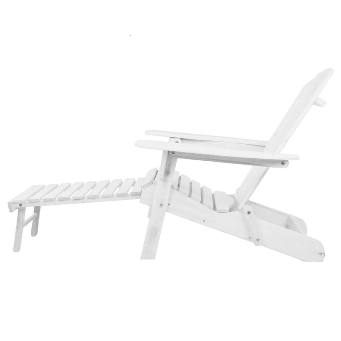 Sun Lounge Outdoor Chairs Wooden Foldable Patio Furniture Adirondack White