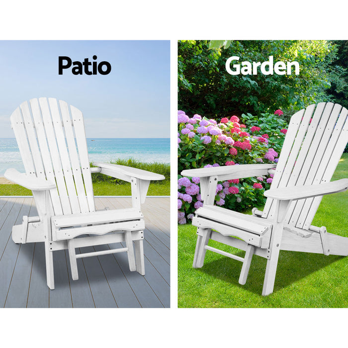 Sun Lounge Outdoor Chairs Wooden Foldable Patio Furniture Adirondack White