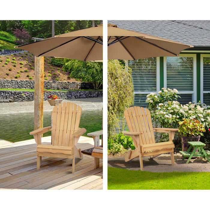 3PC Adirondack Outdoor Table and Chairs Wooden Foldable Beach Chair Natural