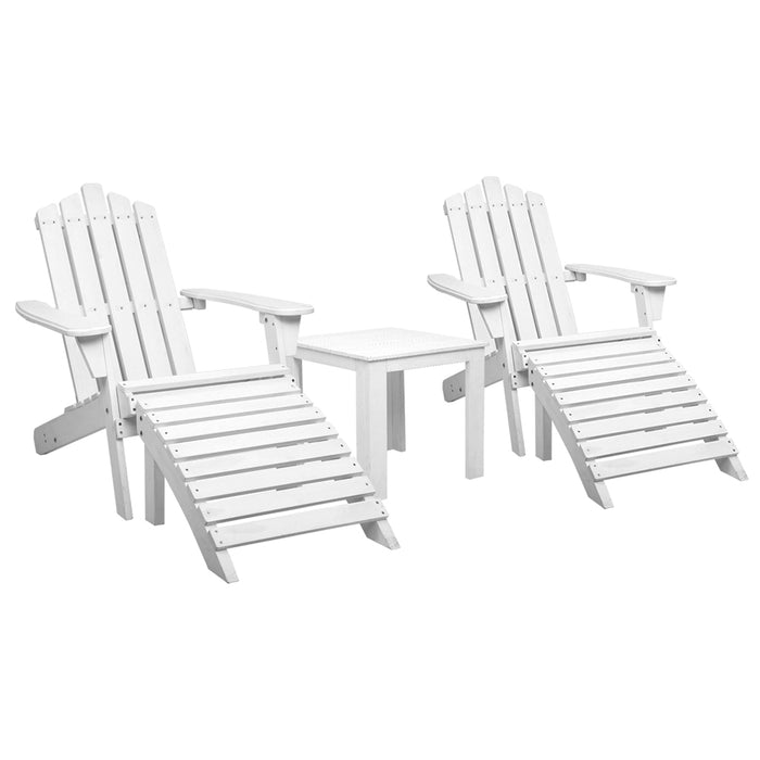 5PC Adirondack Outdoor Table and Chairs Wooden Sun Lounge Patio Furniture White