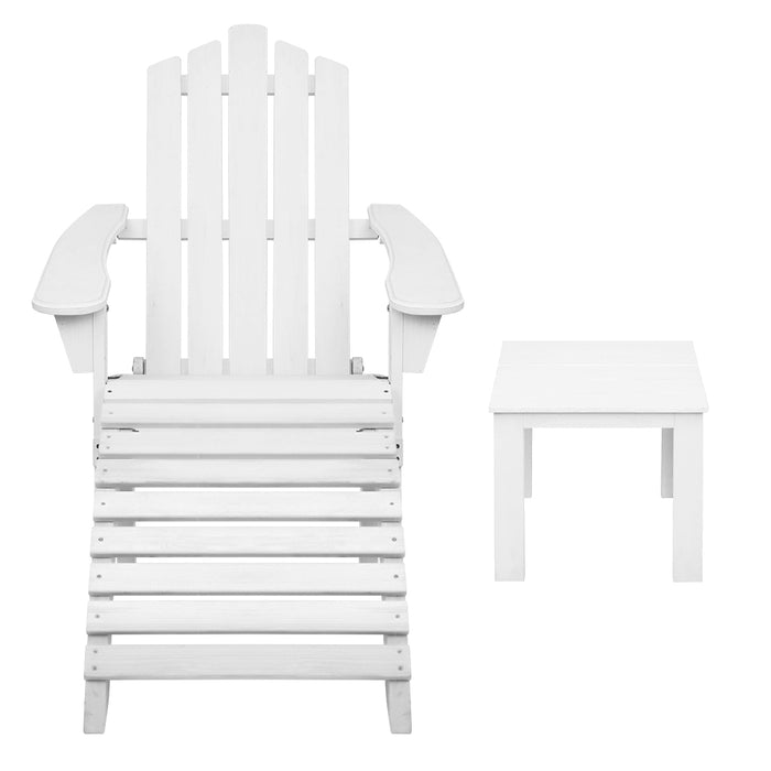 5PC Adirondack Outdoor Table and Chairs Wooden Sun Lounge Patio Furniture White