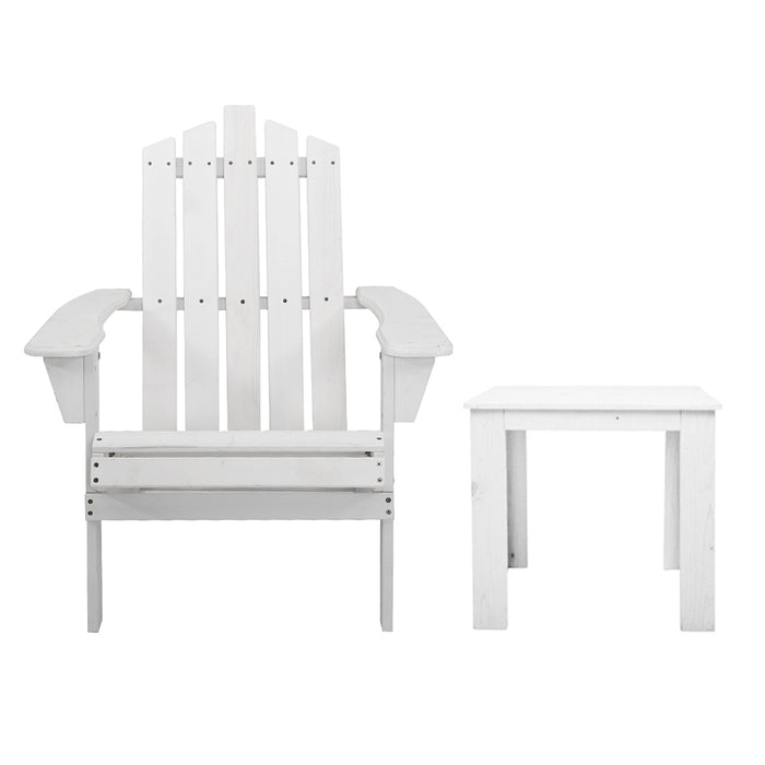 3PC Adirondack Outdoor Table and Chairs Wooden Beach Chair White