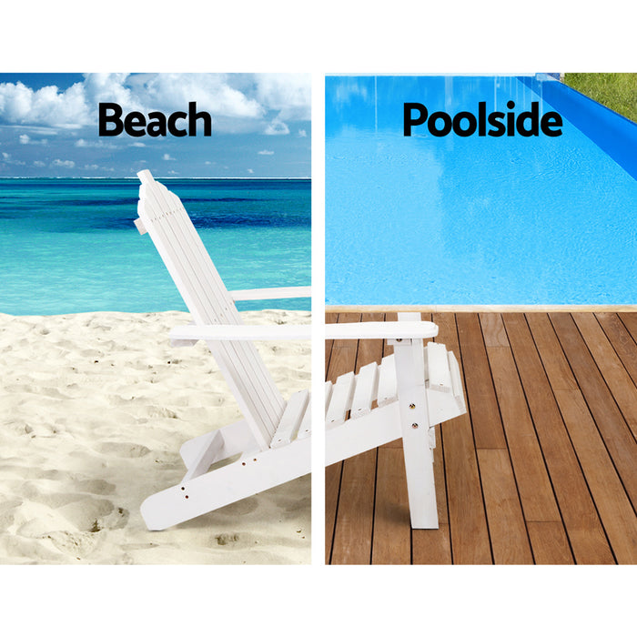 3PC Adirondack Outdoor Table and Chairs Wooden Beach Chair White