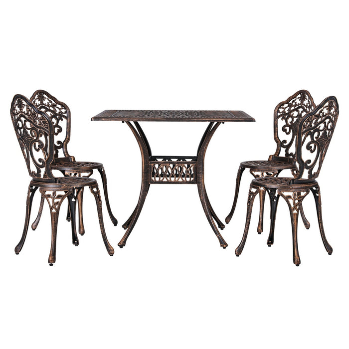 Outdoor Dining Set 5 Piece Chairs Table Cast Aluminum Patio Brown