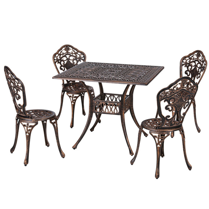 Outdoor Dining Set 5 Piece Chairs Table Cast Aluminum Patio Brown