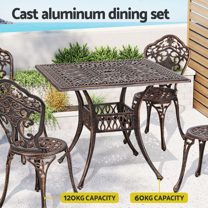 Outdoor Dining Set 5 Piece Chairs Table Cast Aluminum Patio Brown