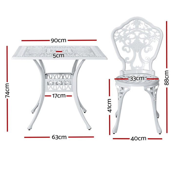 Outdoor Dining Set 5 Piece Chairs Table Cast Aluminum Patio White