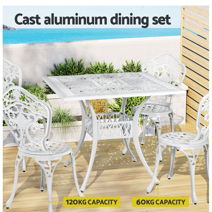 Outdoor Dining Set 5 Piece Chairs Table Cast Aluminum Patio White