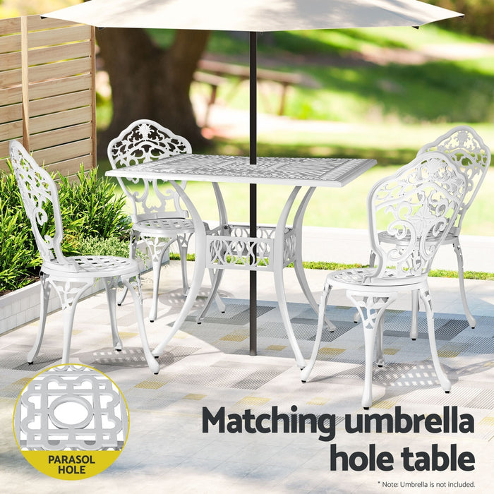 Outdoor Dining Set 5 Piece Chairs Table Cast Aluminum Patio White