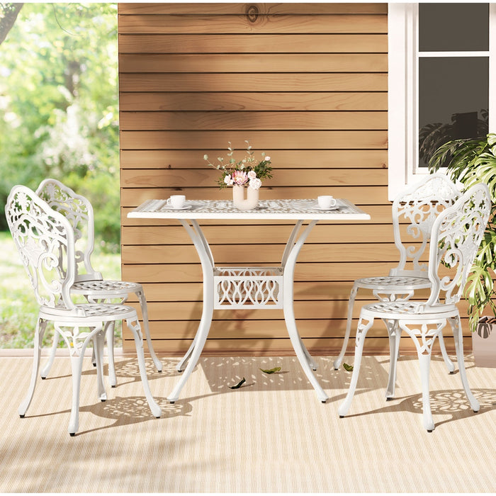 Outdoor Dining Set 5 Piece Chairs Table Cast Aluminum Patio White