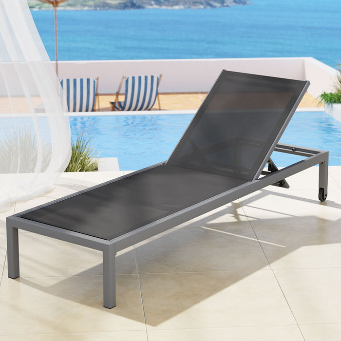 Sun Lounge Outdoor Lounger Aluminium Folding Beach Chair Wheels Patio