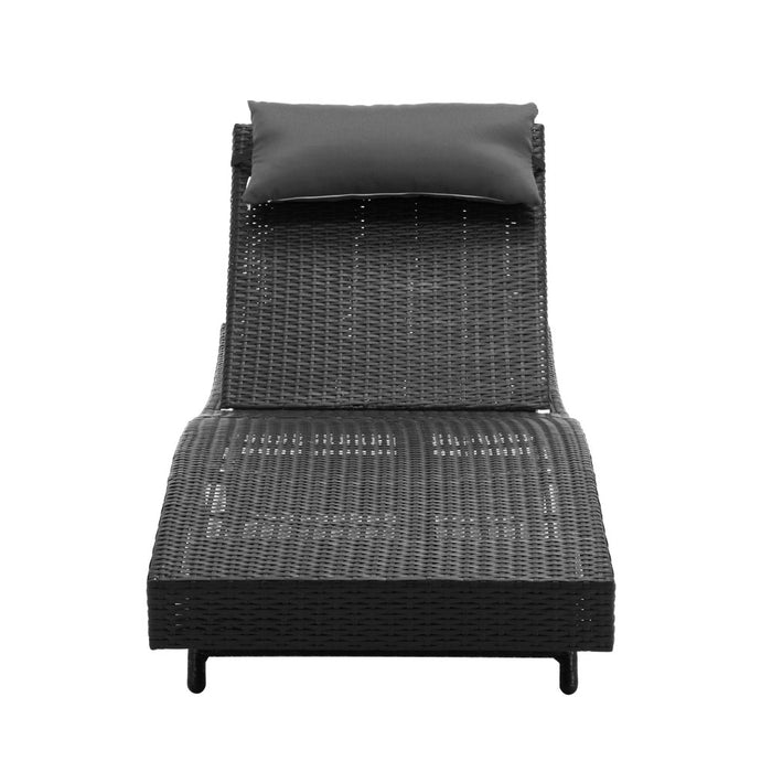 2PC Sun Lounge Wicker Lounger Outdoor Furniture Beach Chair Garden Adjustable Black