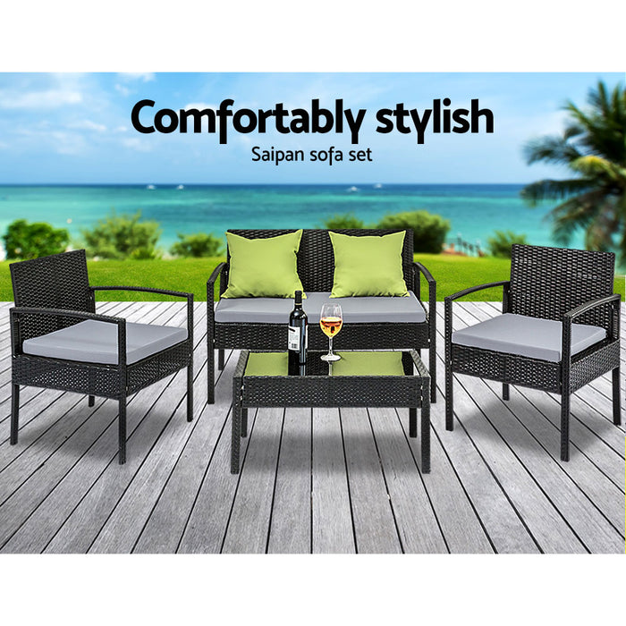 Outdoor Sofa Set Wicker Lounge Setting Table and Chairs Patio Furniture