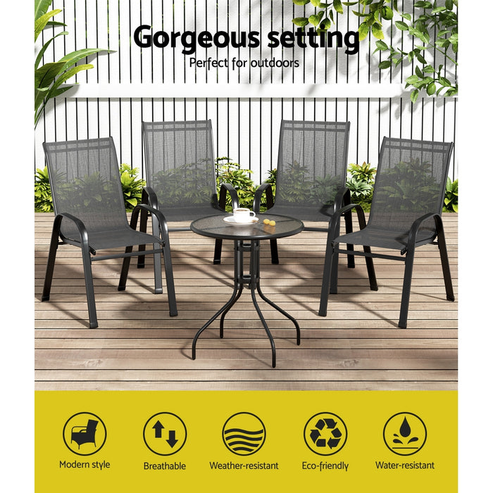 5PC Bistro Set Outdoor Table and Chairs Stackable Outdoor Furniture Black