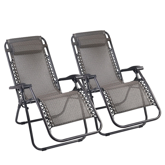 2PC Zero Gravity Chair Folding Outdoor Recliner Adjustable Sun Lounge Camping Beige