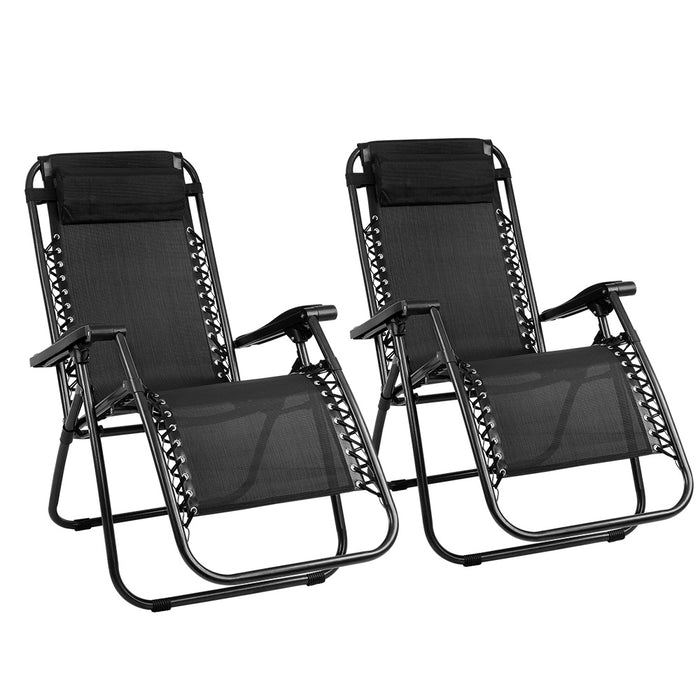 2PC Zero Gravity Chair Folding Outdoor Recliner Adjustable Sun Lounge Camping Black