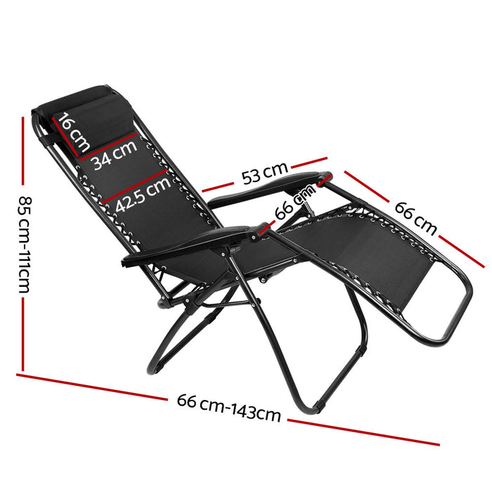 2PC Zero Gravity Chair Folding Outdoor Recliner Adjustable Sun Lounge Camping Black