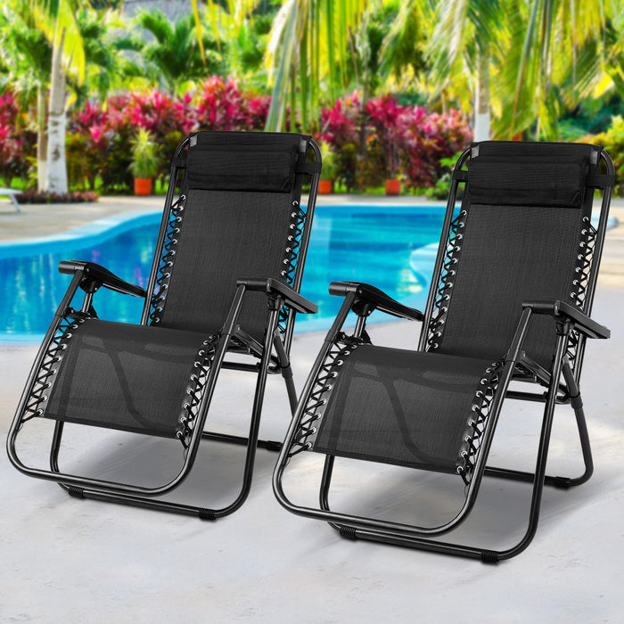 2PC Zero Gravity Chair Folding Outdoor Recliner Adjustable Sun Lounge Camping Black