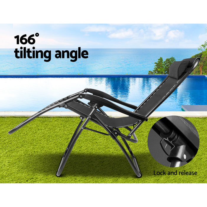 2PC Zero Gravity Chair Folding Outdoor Recliner Adjustable Sun Lounge Camping Black