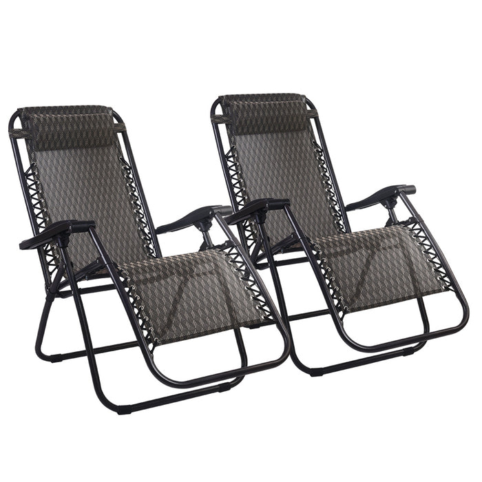 2PC Zero Gravity Chair Folding Outdoor Recliner Adjustable Sun Lounge Camping Grey