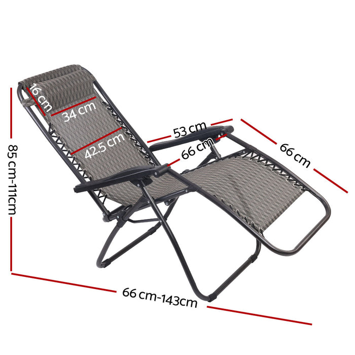 2PC Zero Gravity Chair Folding Outdoor Recliner Adjustable Sun Lounge Camping Grey