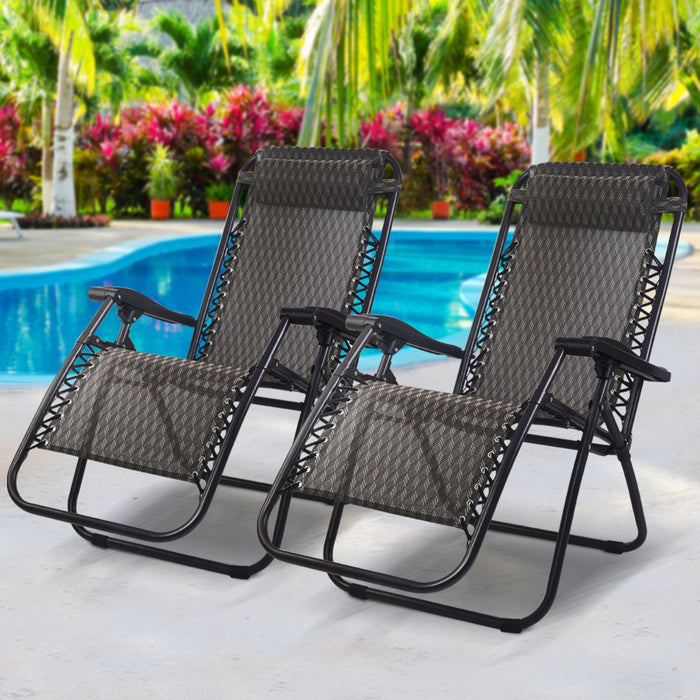 2PC Zero Gravity Chair Folding Outdoor Recliner Adjustable Sun Lounge Camping Grey