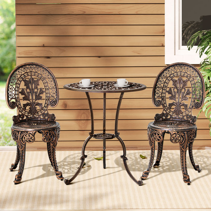 3PC Patio Furniture Outdoor Bistro Set Dining Chairs Aluminium Bronze