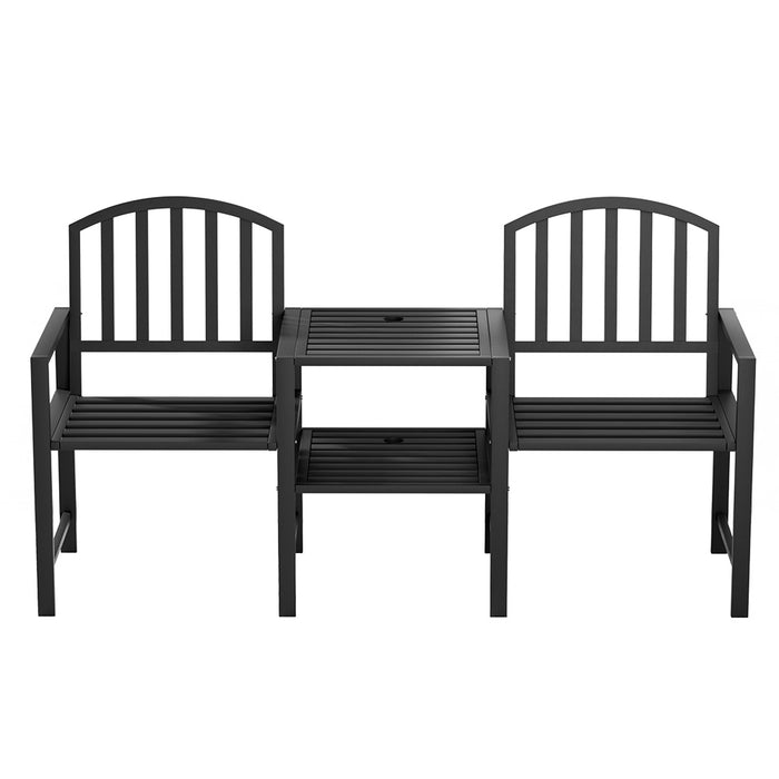 Outdoor Garden Bench Seat Loveseat Steel Table Chairs Patio Furniture Black