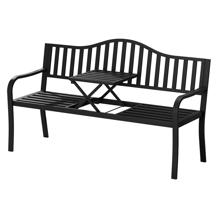 Outdoor Garden Bench Seat Loveseat Steel Foldable Table Patio Furniture Black