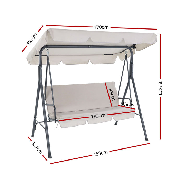 Outdoor Swing Chair Garden Bench Furniture Canopy 3 Seater Beige