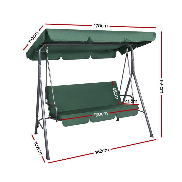 Outdoor Swing Chair Garden Bench Furniture Canopy 3 Seater Green