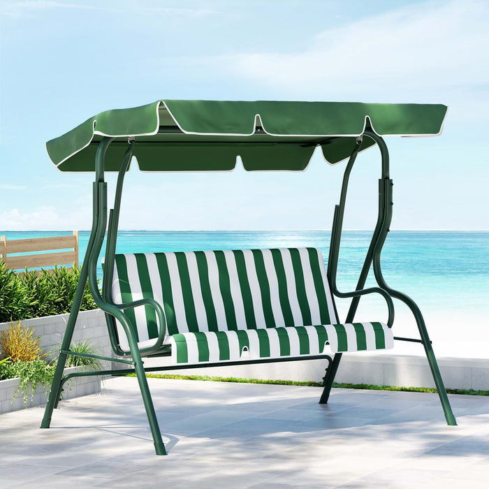 Outdoor Swing Chair Garden Bench Furniture Canopy 3 Seater White Green