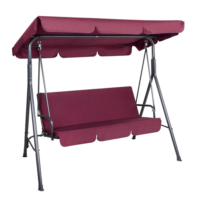 Outdoor Swing Chair Garden Bench Furniture Canopy 3 Seater Wine Red