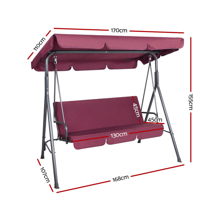 Outdoor Swing Chair Garden Bench Furniture Canopy 3 Seater Wine Red