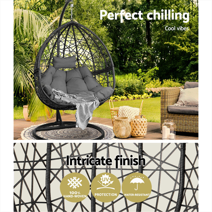 Outdoor Egg Swing Chair Wicker Rattan Furniture Pod Stand Cushion Grey