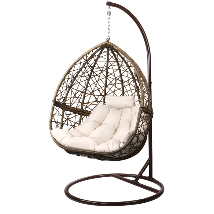 Outdoor Egg Swing Chair Wicker Rattan Furniture Pod Stand Cushion Latte