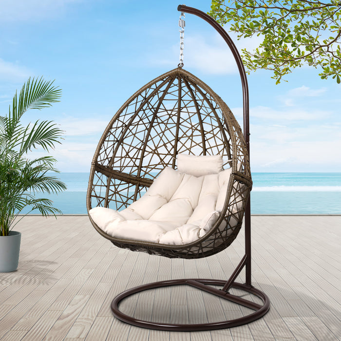 Outdoor Egg Swing Chair Wicker Rattan Furniture Pod Stand Cushion Latte