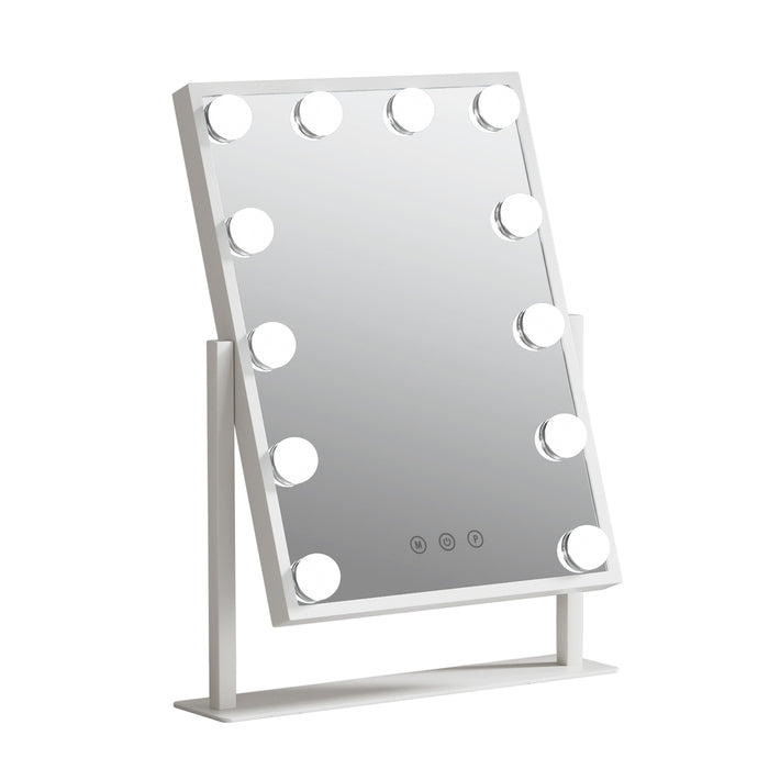 Makeup Mirror Hollywood Vanity with LED Light Rotation Tabletop White