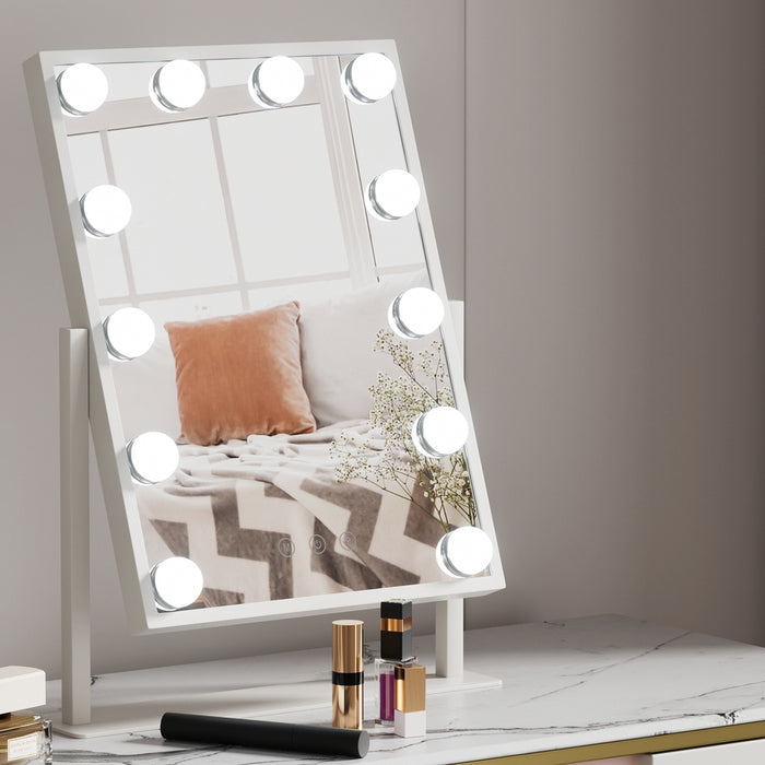 Makeup Mirror Hollywood Vanity with LED Light Rotation Tabletop White