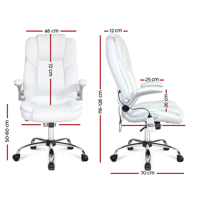 New York 8 Point Massage Office Chair PU Leather White